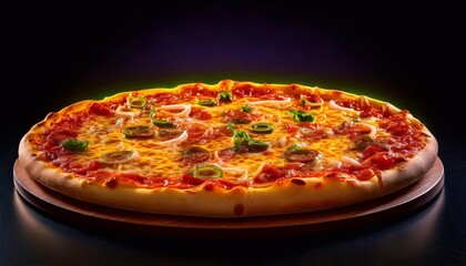 Brightly lit pizza with vibrant toppings showcasing a delicious dining experience