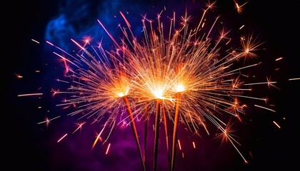 Obraz premium Colorful sparklers create a dazzling display against a dark, vibrant background