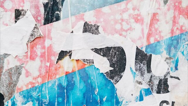Grunge collage timelapse of torn and ripped street poster paper backgrounds
