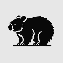 Fototapeta premium very simple flat and minimalist Wombat silhouette in black on a white background
