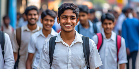 Indian boys going to school wearing uniform.