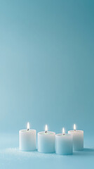 Tranquil candlelight on light blue background for relaxation and serenity themes