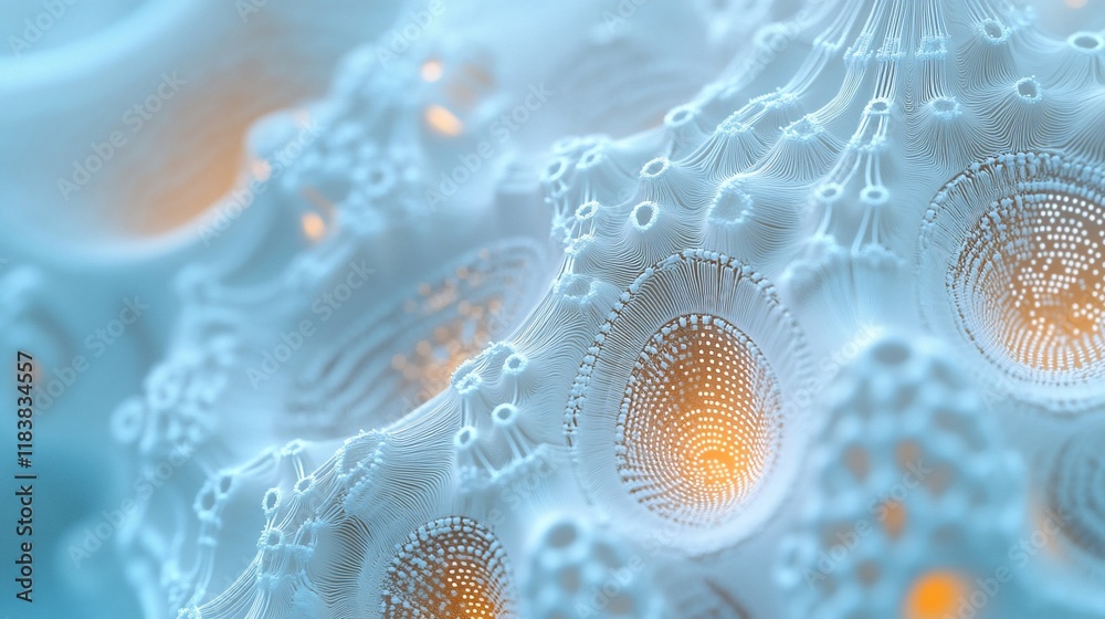 Fototapete abstract 3d rendering of a complex organic structure with glowing inner tunnels and intricate detail