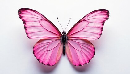 Delicate pink butterfly wings spread wide on pure white , element, freedom, isolated
