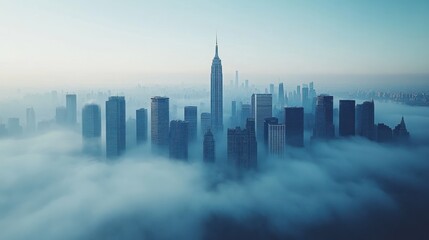 Fototapeta premium Misty city skyline at dawn.