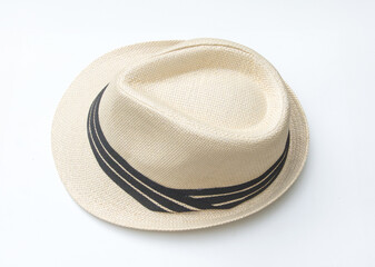 Classic Beach Hat on White Surface – Vacation and Travel Fashion Concept