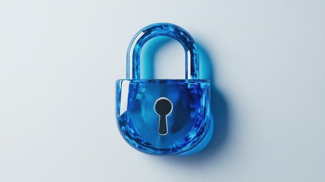 Transparent blue glass padlock on white background. - Powered by Adobe