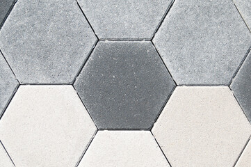 paving stone gray color hexagonal shape close-up top view