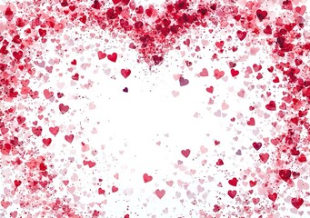 Naklejka premium Cuori rossi di varie dimensioni, distribuiti su uno sfondo bianco creano un cuore piu' grande.