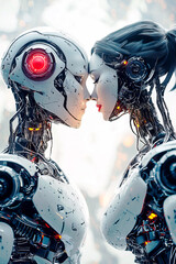 Fototapeta premium Feelings and technologies of the future - robots in love. Valentine's Day concept.