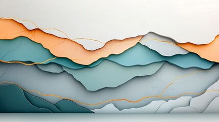 Elegant and serene abstract design with luminous veins of gold tracing through cool blue pale gray and soft white tones creating a mesmerizing marble esque visual for refined