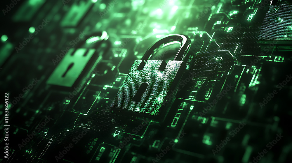 Poster A data breach or unauthorized access to sensitive information, abstract tech background screen elements symbolize the complex nature of cybersecurity and the threats in the digital world
