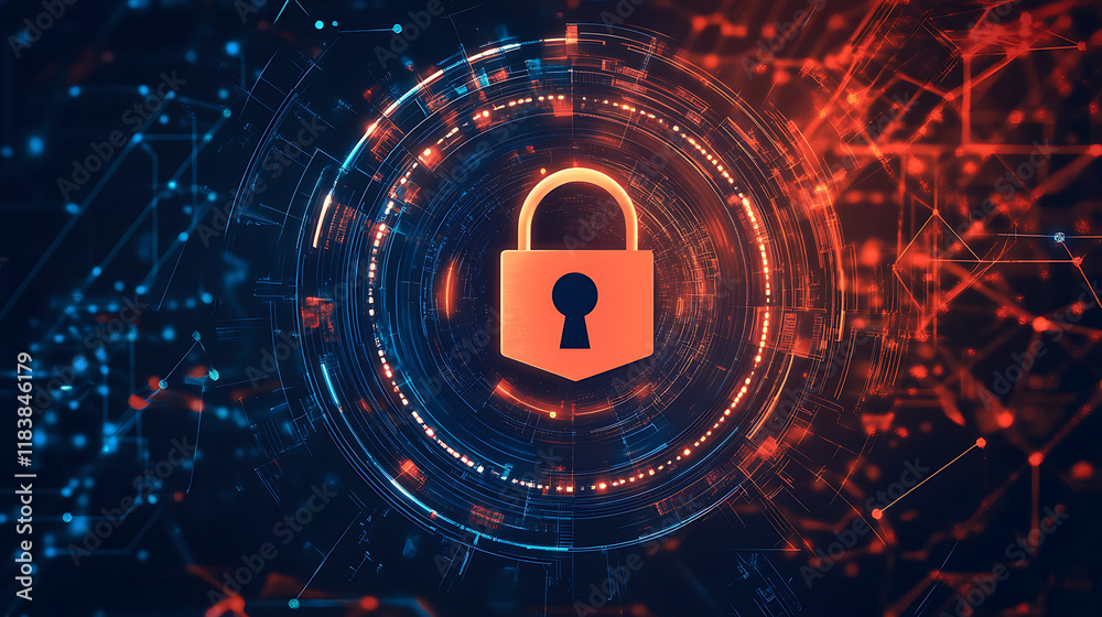 Aufkleber A data breach or unauthorized access to sensitive information, abstract tech background screen elements symbolize the complex nature of cybersecurity and the threats in the digital world