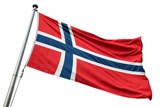 recommend clip art: Norway flag waving on pole, Norwegian national flag with a blue cross outlined in white on a red background, waving on a metallic flagpole. 
                    