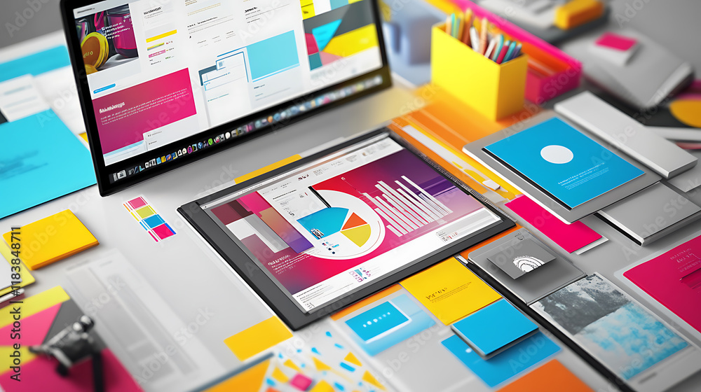 Leinwandbilder a vibrant graphic design concept showcasing digital marketing strategies and project management tool
