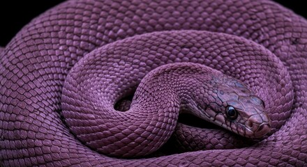 Fototapeta premium Purple Snake Coiled In Dark Background Showing Scales