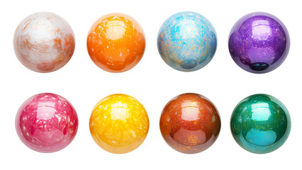 Fototapeta premium Colorful shiny balls with various patterns and vibrant hues displayed in row. 