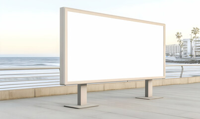 Obraz premium Blank billboard oceanfront boardwalk mockup