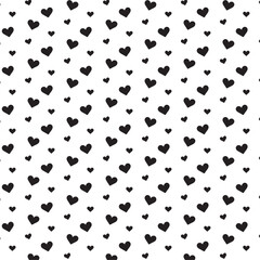 Seamless pattern with big and small hearts in black on white background for holidays, valentine's day, wallpapers, wrapping, marketing, packaging