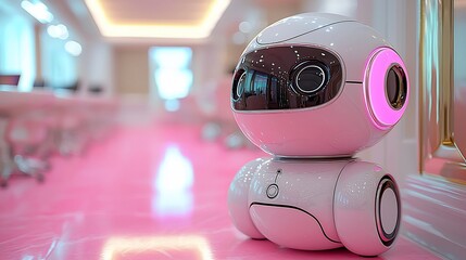 Cute robot in a pink salon.