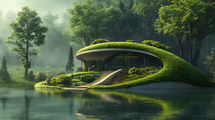 An environmentally conscious architectural project, green building design, the principles of sustainability, striving for efficient use of resources and minimal environmental impact