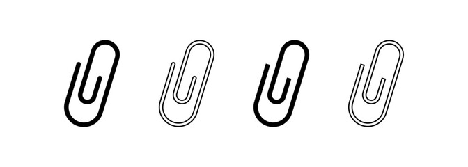 Four paper clips are lined up in a row. Vector icons
