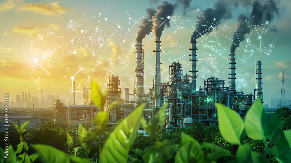 Poster an image depicting the concept of co2 emissions and carbon footprint tracking with esg data, carbon 