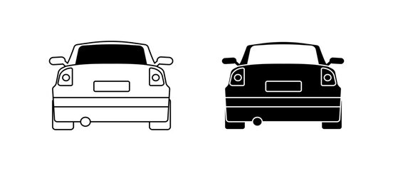 Car icons. Rear view icons. Linear and silhouette style. Vector icons.