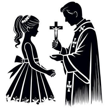 black silhouette girl receiving cross clip art preview