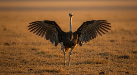 Fototapeta premium Somali Ostrich Displays Wings at Golden Hour