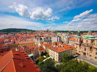Obraz premium View of the city of Prague from the Old Town Hall with a view of Prague Castle, Strahov Monastery and Petrin Hill