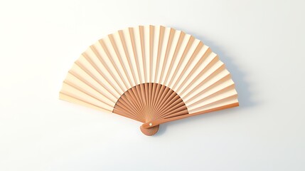 A fan with brown and white colors is displayed on a white background