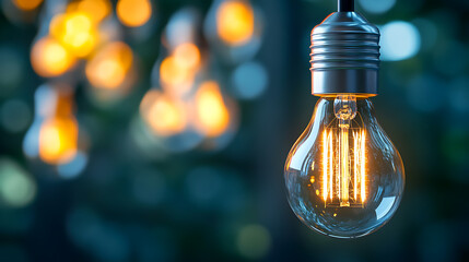 Eco-friendly led filament bulbs glowing warmly, symbolizing sustainable lighting solutions powered by clean energy, emphasizing reduced electricity costs and environmental conservation