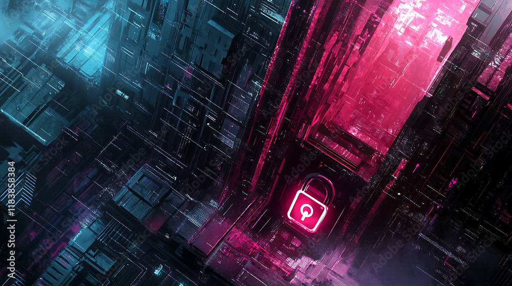 Poster Endpoint detection and response (edr) concept, featuring a padlock symbol within a high-tech, cybersecurity-inspired environment, suggesting data protection and network security