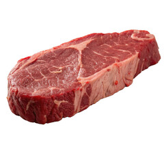 Fototapeta premium A fresh cut of red meat showcasing marbling, thick texture, and a prominent shape, ideal for grilling or roasting.