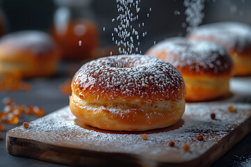 Świeże pączki lukrowane z cukrem pudrem