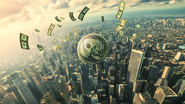 Hyperinflation economy and global inflation concept or overvalued economics as a financial crisis and inflated prices as a finance risk to investors and speculative valuation ready to explode as an ex