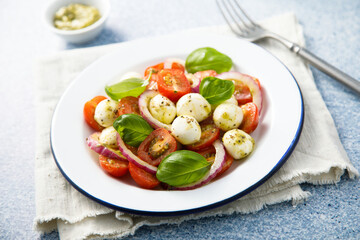 Tomato salad with red onion and cheese