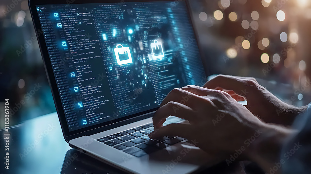 Poster laptop with security concept on screen