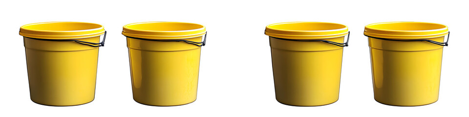 Yellow plastic buckets and pails for household cleaning and gardening uses Sturdy and durable containers for storing transporting and organizing various materials and supplies