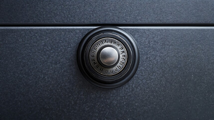 Metal safe with a combination lock on a gray background