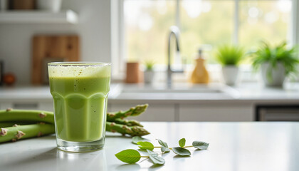 Refreshing asparagus smoothie in modern kitchen, healthy lifestyle