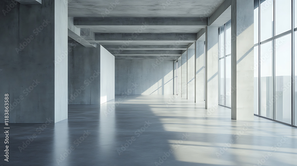 Aufkleber modern gallery interior with empty picture frames and concrete floor, mock up