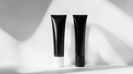 Stylish set of blank cosmetic tubes for face wash or cream products. Black and white mockups isolated on a white background for easy branding and product display