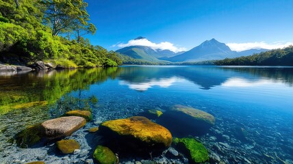 Fototapeta premium A serene view of a lake surrounded by mountains.