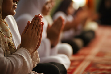 Unified Muslim Family Praying Together During Ramadan  