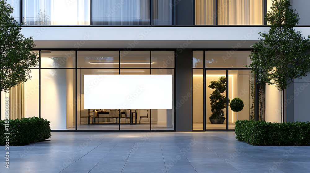 Poster sophisticated office space with blank white image frame, mock up
