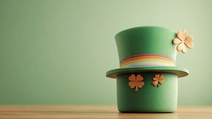 Green St. Patrick's Day Hat with Rainbow and Shamrocks Decoration