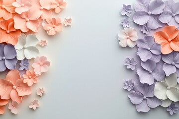 Elegant and ethereal arrangement of soft pale petals in soothing pastel tones of lavender pink and ivory seamlessly blending on a refined marble like surface