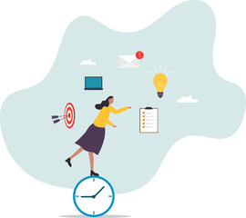 Productive woman, multitasking or time management professional, productivity or entrepreneurship,business concept.flat character.